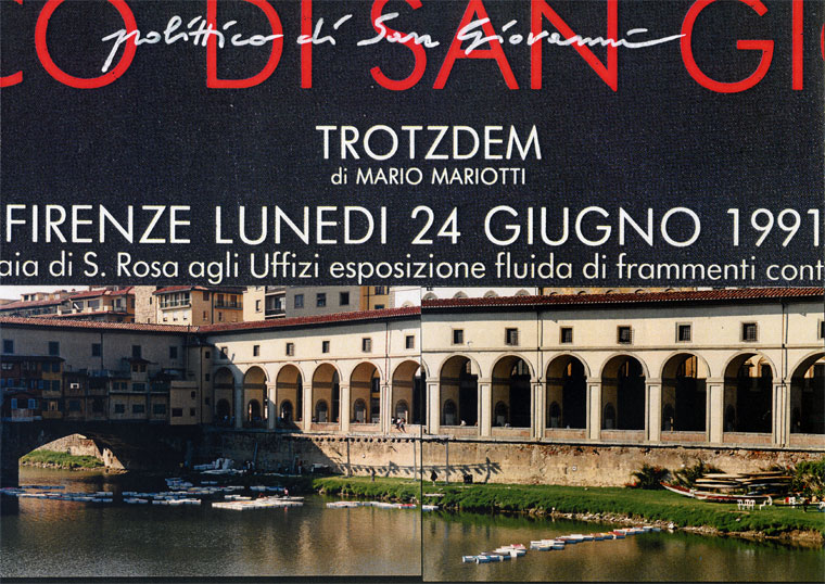 Vista delle opere sull'Arno e Locandina manifestazione
